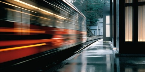 Aufkleber - Fast Train Passing Through Station Platform With Motion Blur, Illustrating Urban Transit and Speed