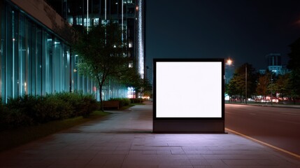 Poster - Blank Billboard Mockup at Night in Urban Setting, Ideal for Outdoor Advertising and Marketing