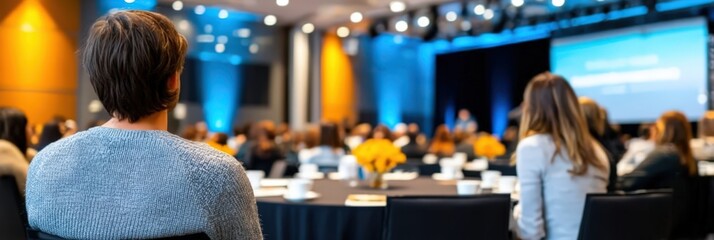 Aufkleber - Audience Attending Conference, Back View, Representing Business Seminars and Corporate Event