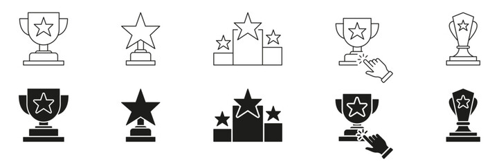 Poster - Trophy And Star Award Line And Solid Icon Set. Achievement, Recognition, And Success Symbol Collection. Celebratory And Competitive Excellence Representation. Isolated Vector Illustration