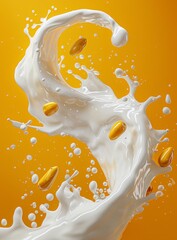 Poster - Creative poster of milk and honey flowing together with splashes on a golden background