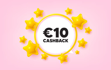 Poster - Cashback frame banner. Speech bubble offer. 10 Eur cashback. Money back offer sign. Cash back promo symbol. 3d stars glitter tag. Golden frame banner. Vector