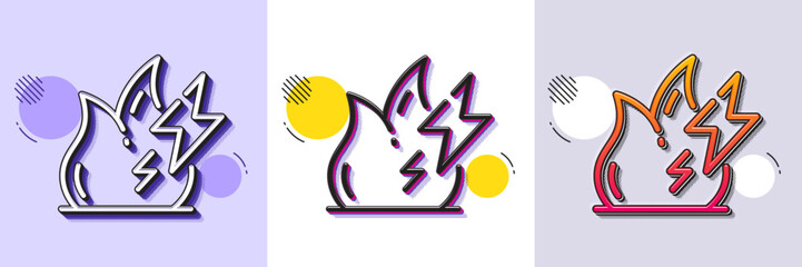 Poster - Fire energy line icon. Halftone dotted pattern. Gradient icon with grain shadow. Flame power sign. Lightning bolt symbol. Line fire energy icon. Various designs. Vector