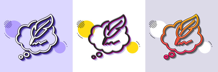 Poster - Copywriting speech bubble line icon. Halftone dotted pattern. Gradient icon with grain shadow. Feather sign. Copyright symbol. Line copyright chat icon. Various designs. Vector