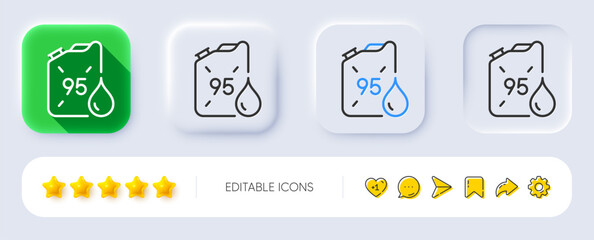 Poster - Petrol canister line icon. Neumorphic, Flat shadow, 3d buttons. 95 petroleum fuel sign. E10 gasoline container symbol. Line petrol canister icon. Social media icons. Vector