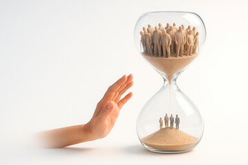 Poster - Human figures in an hourglass. Space for text.