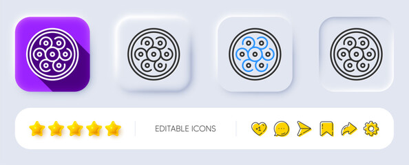 Poster - Cable section line icon. Neumorphic, Flat shadow, 3d buttons. Optic fiber sign. Internet network wire symbol. Line cable section icon. Social media icons. Vector