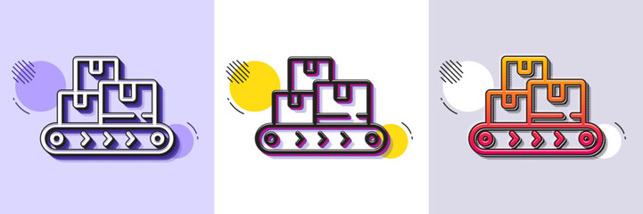 Poster - Wholesale goods line icon. Halftone dotted pattern. Gradient icon with grain shadow. Warehouse boxes belt sign. Logistic inventory symbol. Line wholesale goods icon. Various designs. Vector