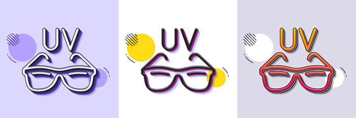 Poster - Sunglasses line icon. Halftone dotted pattern. Gradient icon with grain shadow. Sun eyewear sign. Uv protection glasses symbol. Line sunglasses icon. Various designs. Vector