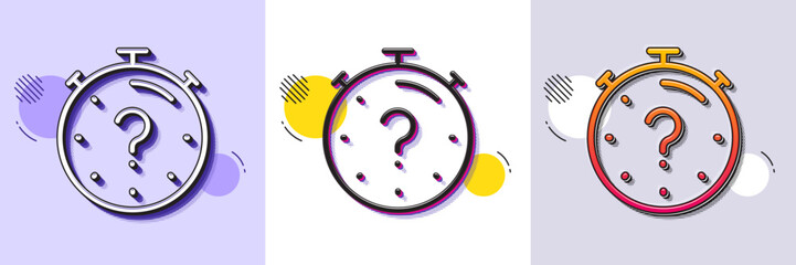 Poster - Quiz line icon. Halftone dotted pattern. Gradient icon with grain shadow. Timer with question mark. Faq time symbol. Line quiz icon. Various designs. Vector