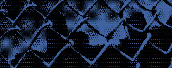 Poster - Chain link fence patterns create an abstract backdrop highlighting shapes and shadows during twilight