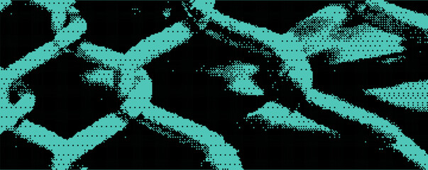 Poster - Abstract turquoise pattern resembling mesh or grid design with intricate lines and shapes created through digital art techniques