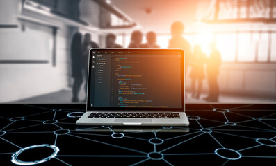 Software development programming on computer screen for modish application and program coding