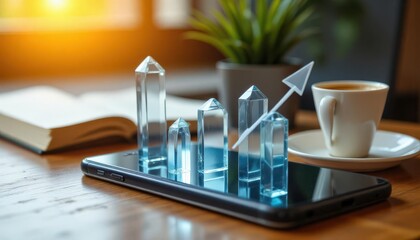 Poster - Glass Prisms on Smartphone Screen Showing Rising Growth Trend Visual