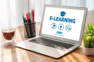Poster - e-learning website with modish sofware for student to study online on the internet network