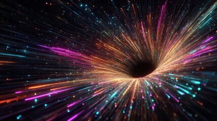 Poster - A colorful, glowing, and swirling vortex of light and color. The image is abstract and surreal, with a sense of movement and energy. The colors are vibrant and intense, creating a sense of excitement