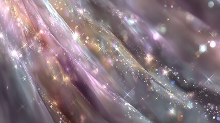 Poster - A colorful, flowing fabric with many small, sparkling stars. The stars are scattered throughout the fabric, creating a sense of movement and energy. Scene is one of whimsy and playfulness