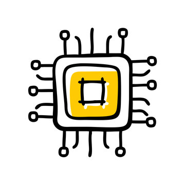 Hand Draw cpu chip on transparent background for web and graphic design