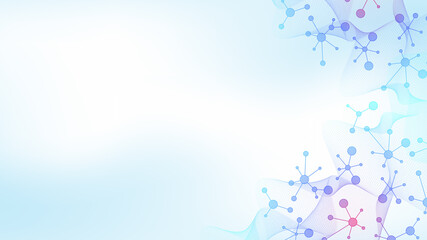 Poster - Colorful molecules background. DNA helix, DNA strand, DNA Test. Molecule or atom, neurons. Abstract structure for science or medical background, banner. Scientific illustration.