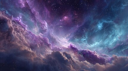 Wall Mural - a beautiful, colorful, and starry sky with a purple cloud. the sky is filled with stars and clouds, 