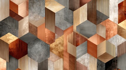 Poster - A colorful abstract painting with a lot of different shapes and textures. The painting is made up of many different pieces, including squares, triangles, and circles. The colors are bright and bold