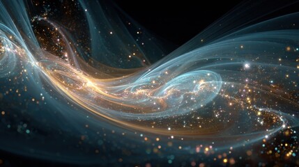 Poster - A colorful swirl of stars and galaxies with a blue background. The stars are scattered throughout the image, with some closer to the foreground and others further away. Scene is one of wonder and awe