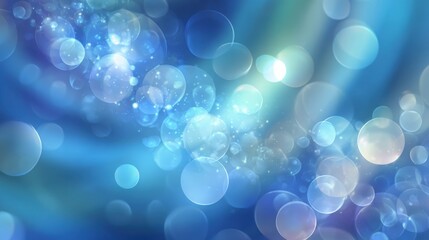 Poster - A blue background with many small blue circles. The circles are of different sizes and are scattered throughout the image. Scene is calm and serene, with the blue color