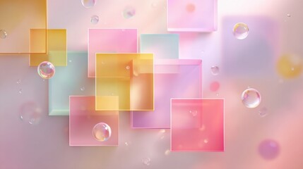 Poster - A colorful image of squares and circles with a pink background. The squares are in different colors and the circles are in various sizes. The image has a playful and vibrant mood, with the colors