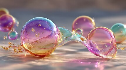 Wall Mural - a cluster of foam spheres bobbing over an array containing a liquid detergent bottle