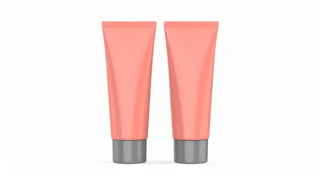 Two Coral Pink Cosmetic Tubes with Grey Caps