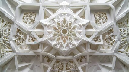 Fototapete - Intricate geometric patterns displayed on a stunning architectural ceiling in an art installation, showcasing innovative design and craftsmanship