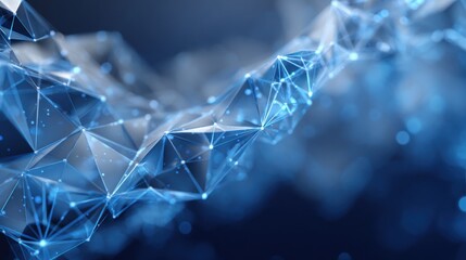 Fototapete - A blue and white image of a line of triangles. The image is abstract and has a futuristic feel to it