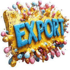 Poster - A vibrant explosion of paint splatters showcases the word export, isolated on transparent background