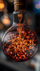 Poster - Amber glass bulb with intricate internal golden structure, illuminated from within, creating warm glow, showcasing design and innovation
