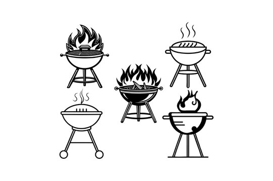barbecue grill vector illustration BBQ Grill Silhouette Icons set, Black silhouette BBQ grill. Cook on backyard.