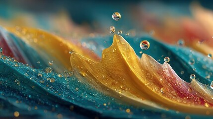 Wall Mural -   A yellow flower with a blue center, surrounded by a single blue droplet