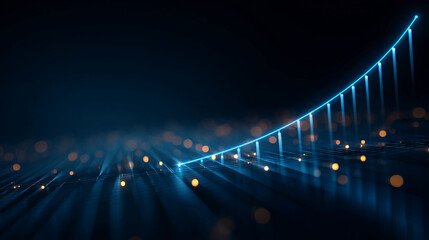 Poster - abstract blue glowing graph rising on dark background, showcasing growth, progress, and success in b