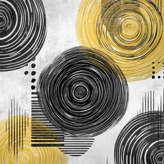 Poster - A modern abstract design featuring yellow and black dots with diagonal lines on a white background
