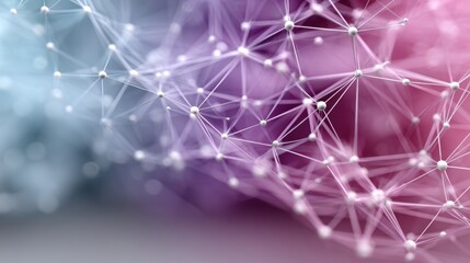 Fototapete - A vibrant display of interconnected nodes creates a network structure, highlighting complex relationships in shades of blue and purple. The design suggests depth and modernity.