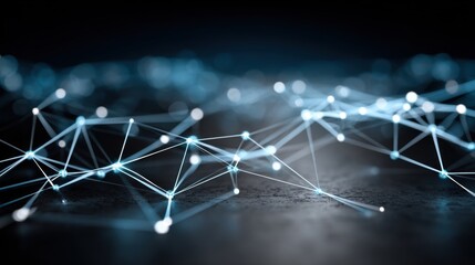 Fototapete - A close-up view captures a network of bright connections set against a dark background, showcasing the intricacies of technology and data flow. Glowing nodes signify interactions.