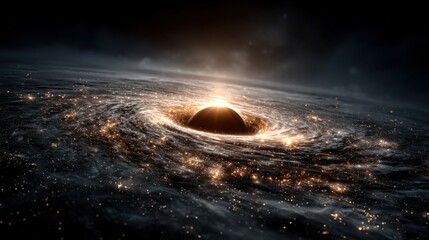 Wall Mural - a black hole is surrounded by swirling gas and glowing stars in the vastness of space. the scene con