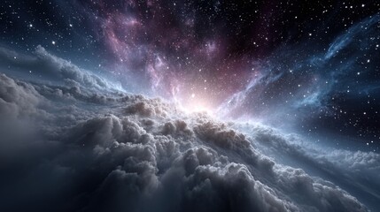 Wall Mural - nebulous formations drift through the universe, illuminated by luminous stars in a cosmic display. c