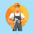 © Mitchel - Professional Flat Design of Construction or Industrial Worker Holding Equipment in Vector Illustration