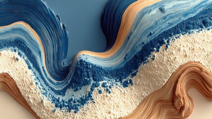 Wall Mural -   A masterpiece resembling a sandy wave on white canvas, set against a backdrop of vibrant blue sky