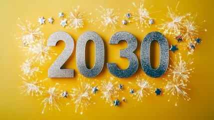 Wall Mural - celebratory fireworks lighting up the night sky in a vibrant countdown to 2030, a dazzling vision