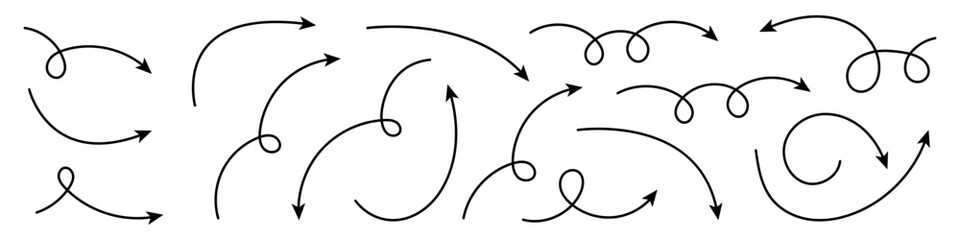 Wall Mural - curved arrows. set of hand drawn arrows.