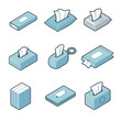 © Влада Яковенко - Pocket Tissue Icon Set. Isometric Flat icon set of Pocket tissue variants: slim pack, travel pouch, foil pack, flip-top case,