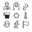 © Coosh448 - Emergency Symptom Icons. Outline icon set of warning signs serious causes: chest pain icon, severe weakness, swelling limb, dark