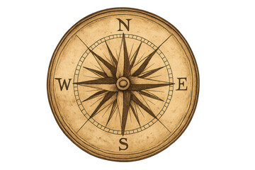Fototapete - Classic compass rose design on old parchment paper, isolated on transparent background, perfect for navigation or adventure themes