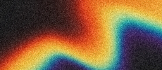 Wall Mural - Vibrant red orange yellow blue psychedelic grainy gradient color flow wave on black background, retro music cover dance party poster design